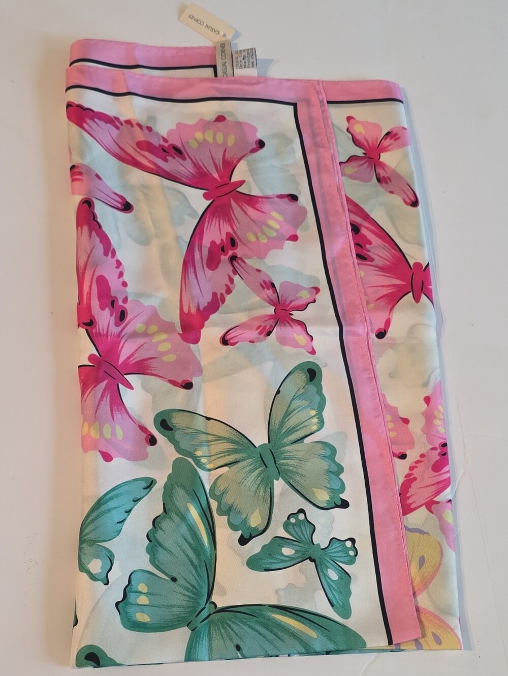 NWT Vintage Casual Corner Butterfly Print Multicolor 100% Silk Scarf